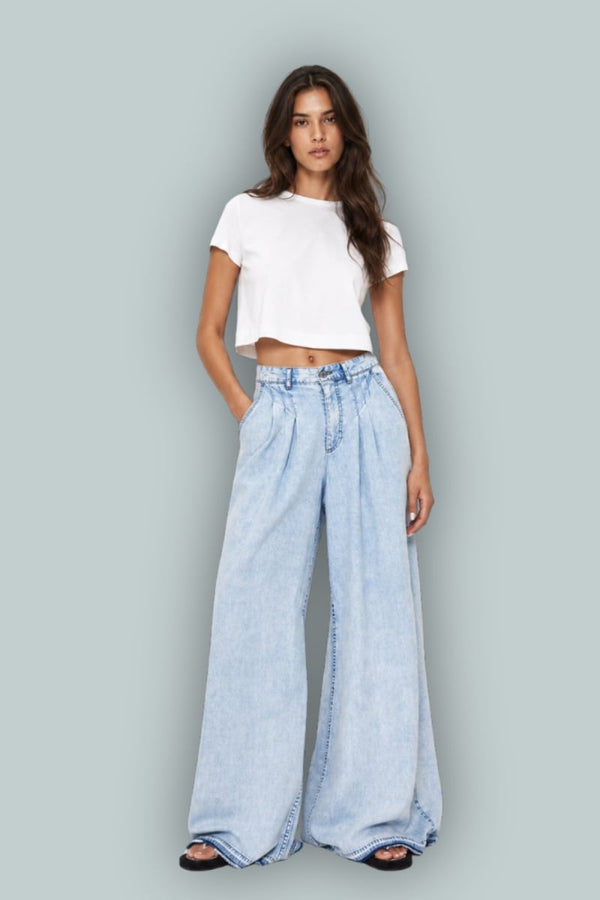 GapStudio High Rise Draped Denim Trousers - Light Indigo