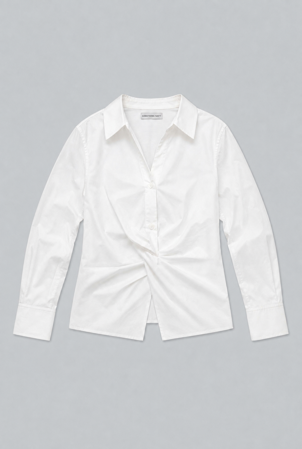 Twist Front Button Up - White