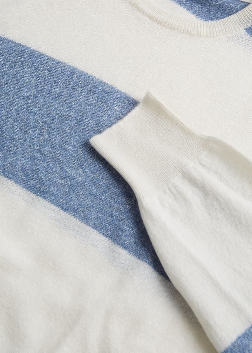 Phineas Cole Cashmere & Linen Stripe Summer Sweater - White/Blue