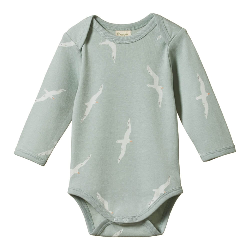 Cotton Long Sleeve Bodysuit - Flying Albatross Print Bodysuits + Onesies Nature Baby 