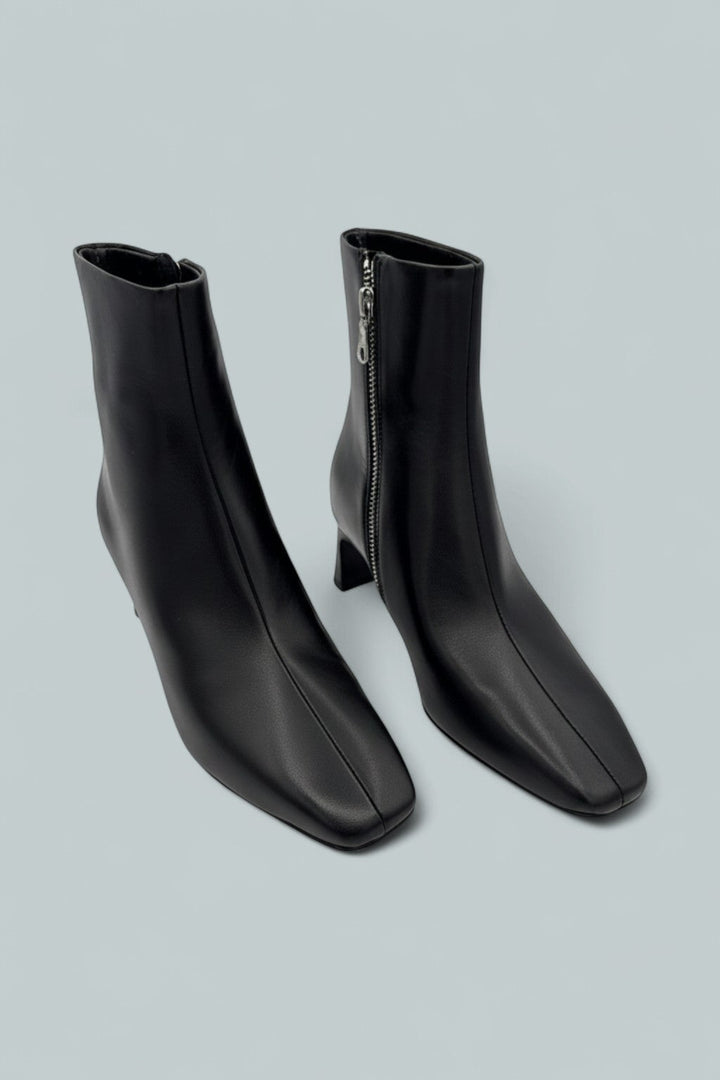 Avery Zip Leather Ankle Boots - Black