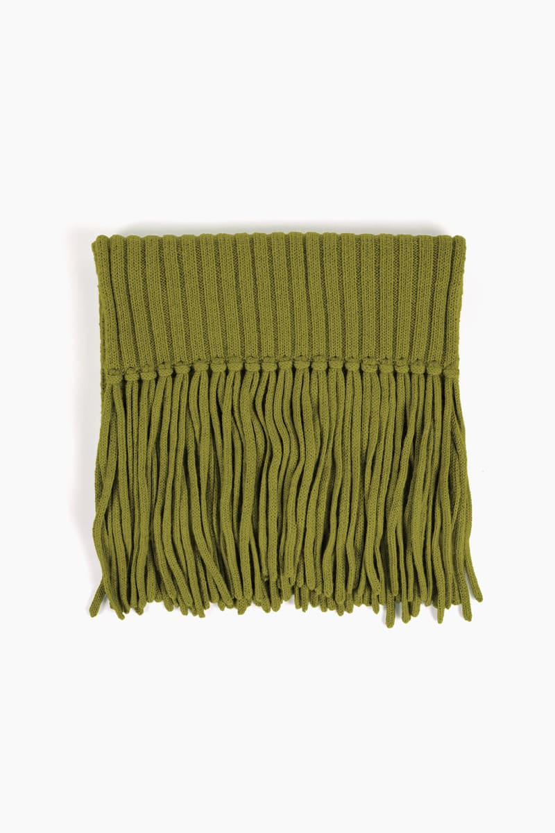 Ribbed Baby Alpaca Fringe Scarf - Moss