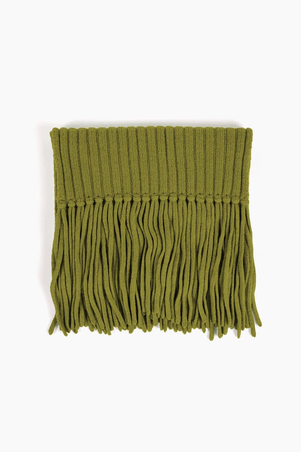 Ribbed Baby Alpaca Fringe Scarf - Moss