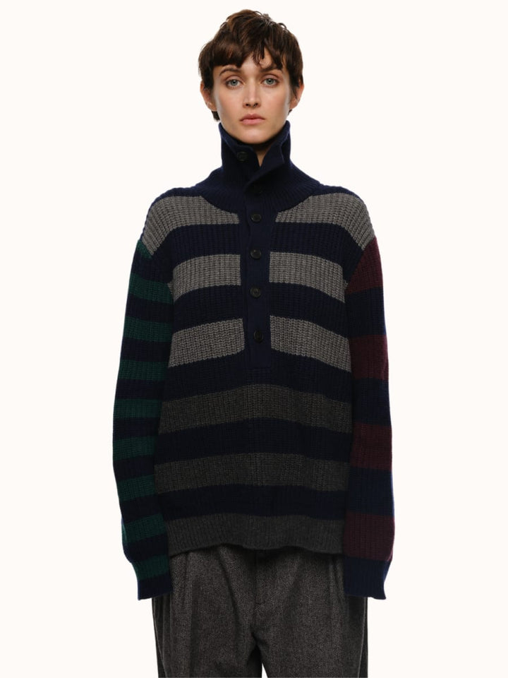 Parker Button Front Sweater - Navy