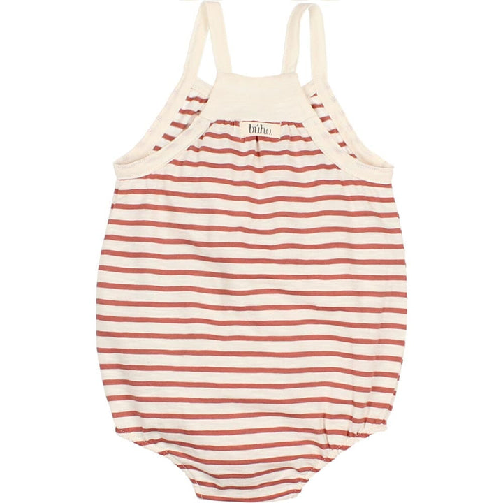 Stripes Romper with Chest Pocket - Terracotta