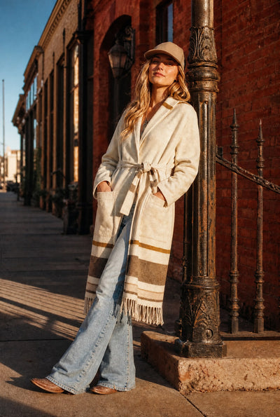 Fringe Robe Coat - Cream Multi