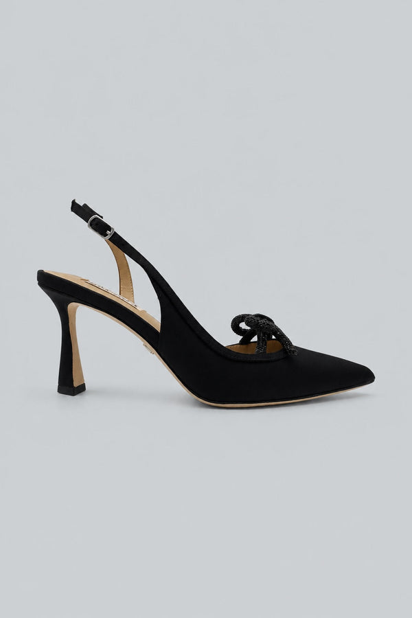 Women's Georgie Pointed Slingback Pumps - Black Satin