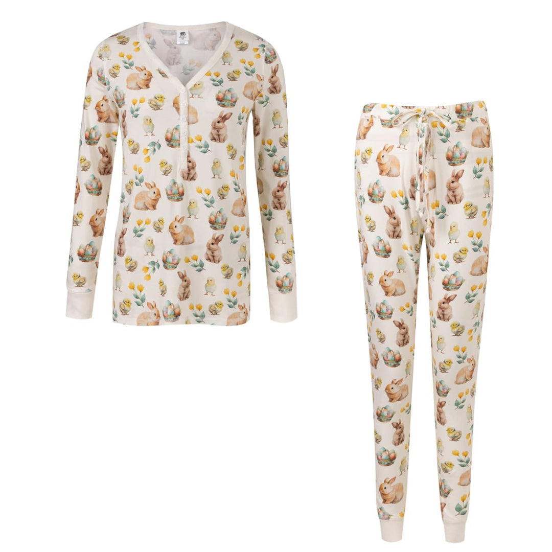 Women's Jogger & Henley Pajama Set - Bunnies/N/Chicks
