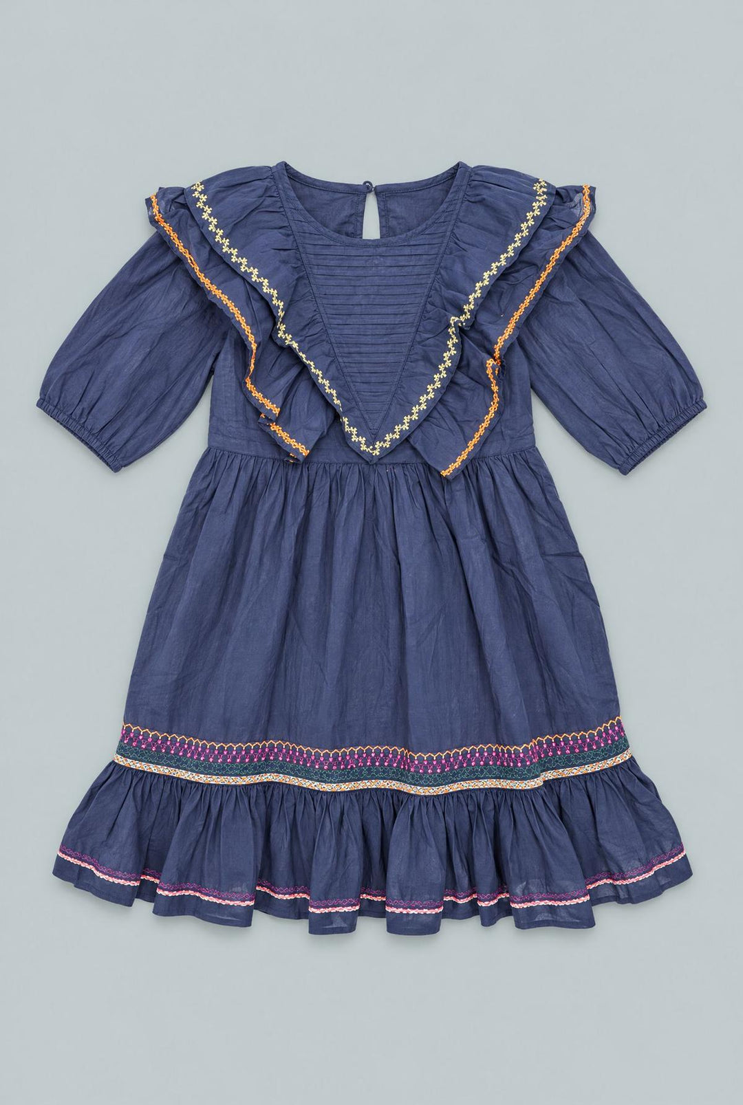 Kids Jolie Embroidered Dress - Navy