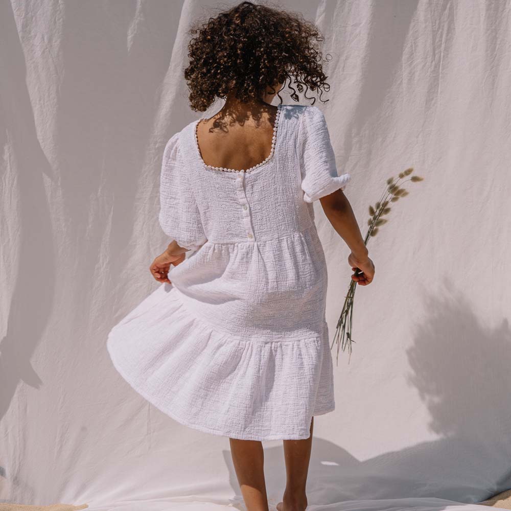 Tiered Romantic Dress with Ruffle Sleeves - Vanilla