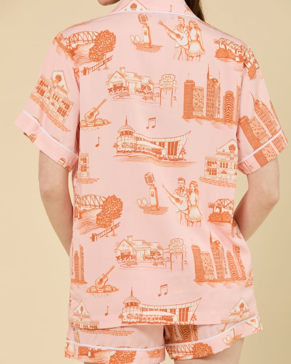 Nashville Toile Pajama Shorts Set - Pink