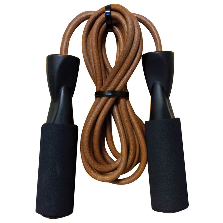 Leather Jump Rope with Foam-Padded Handles - Black