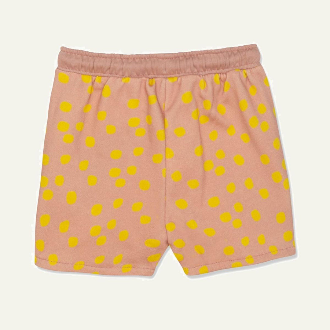 Recycled Cotton Pink Dotted Cropped Girl Shorts - Misty Rose/cyber Yellow
