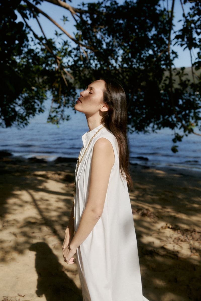 Mari Pleated Fronted Dress - White