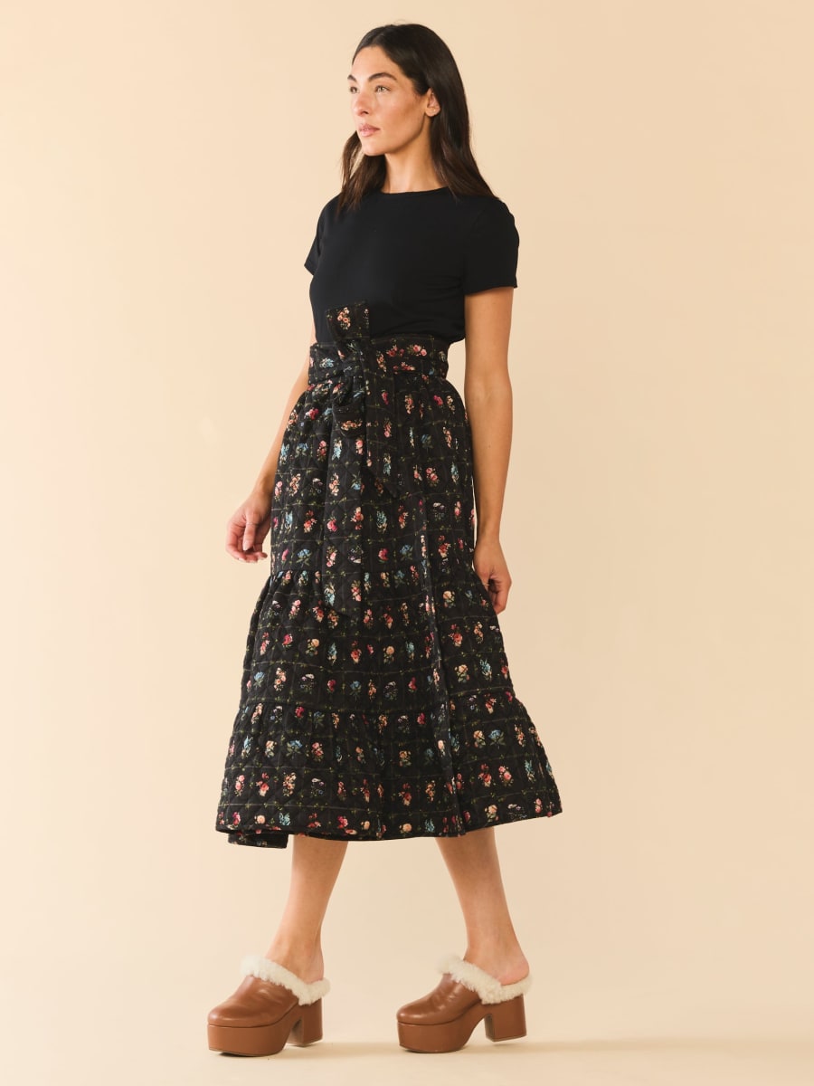 Celine Skirt - Quilted Florence Black Floral