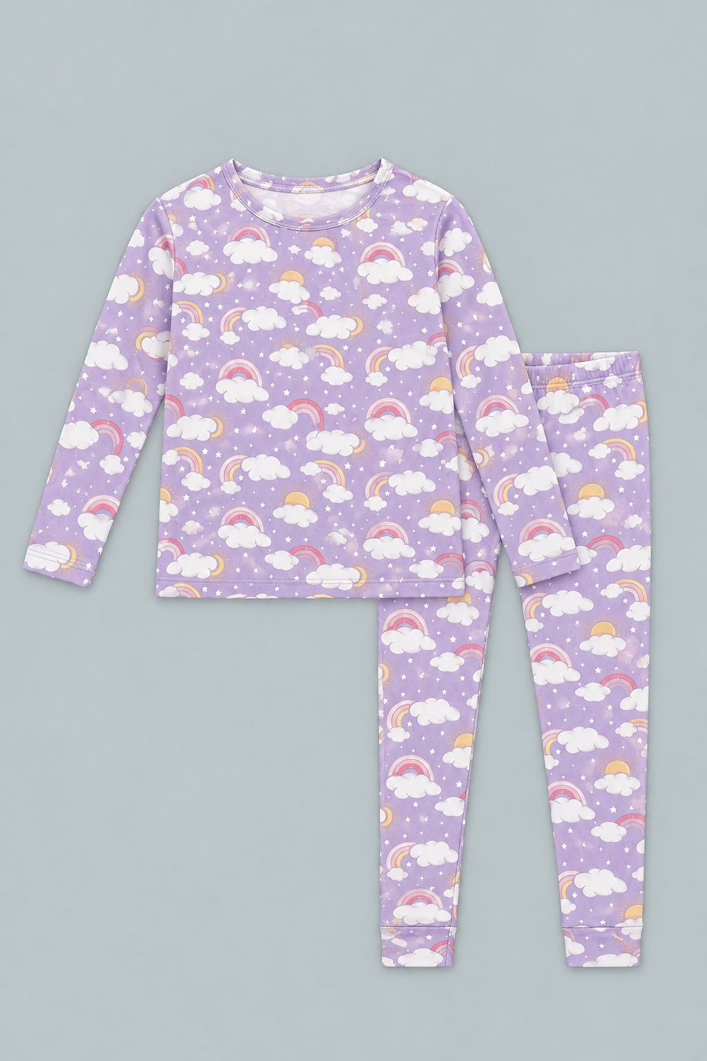 Lavender Rainbows And Clouds Big Kid Pajama Set - Rainbow Clouds