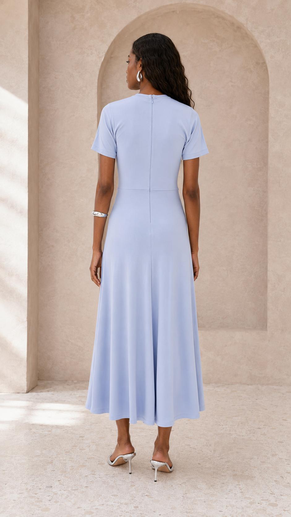 Gathered Waist T-Shirt Midi Dress - Delphinium Blue