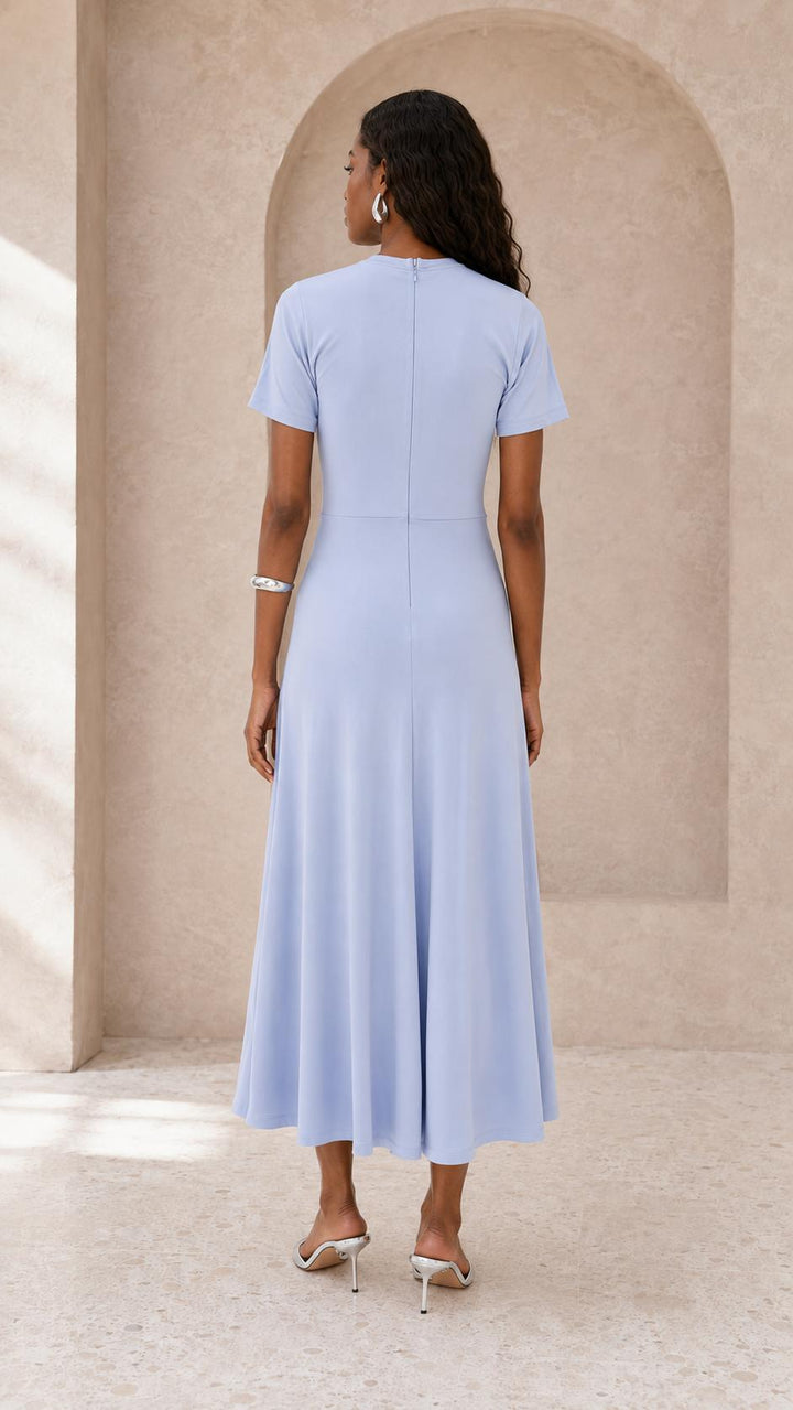 Gathered Waist T-Shirt Midi Dress - Delphinium Blue