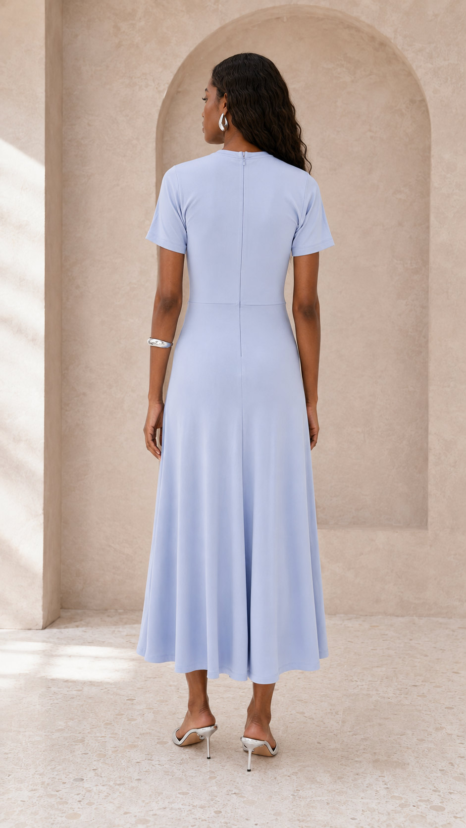 Gathered Waist T-Shirt Midi Dress - Delphinium Blue