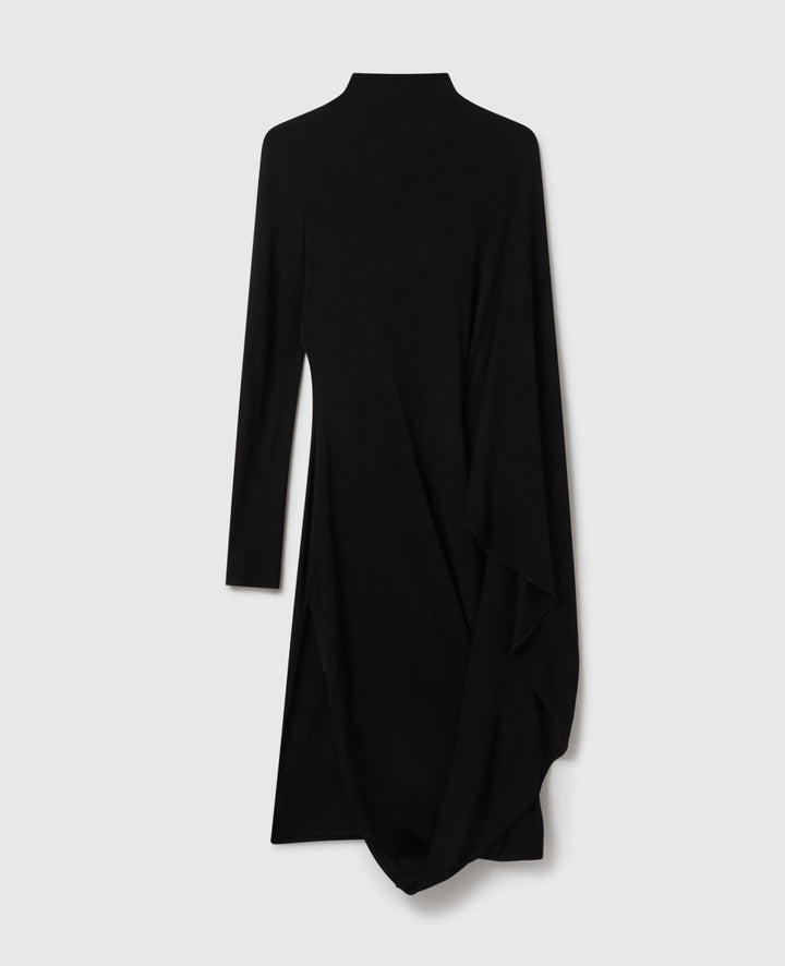 Crepe Jersey Cape Dress - Black