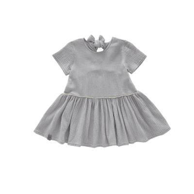 Girls Hi-Low Drop Waist Dress - Light Grey