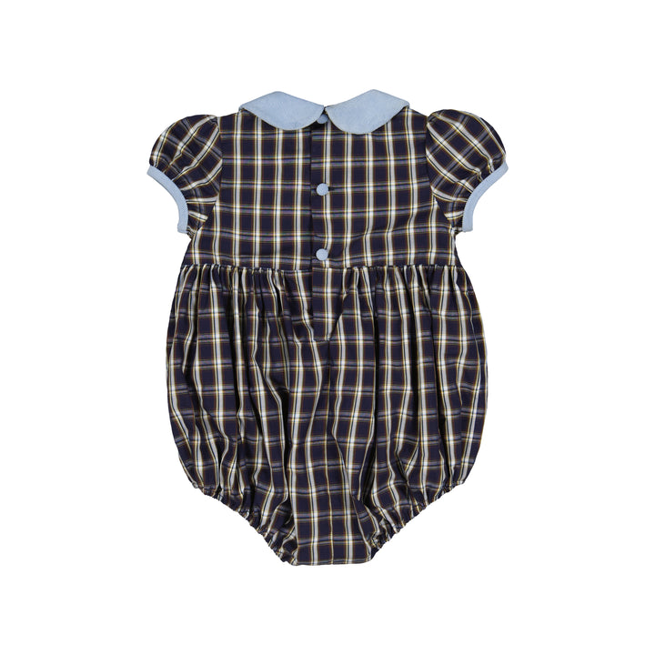 Angelica Short Sleeve Smocked Bubble - Navy Tartan