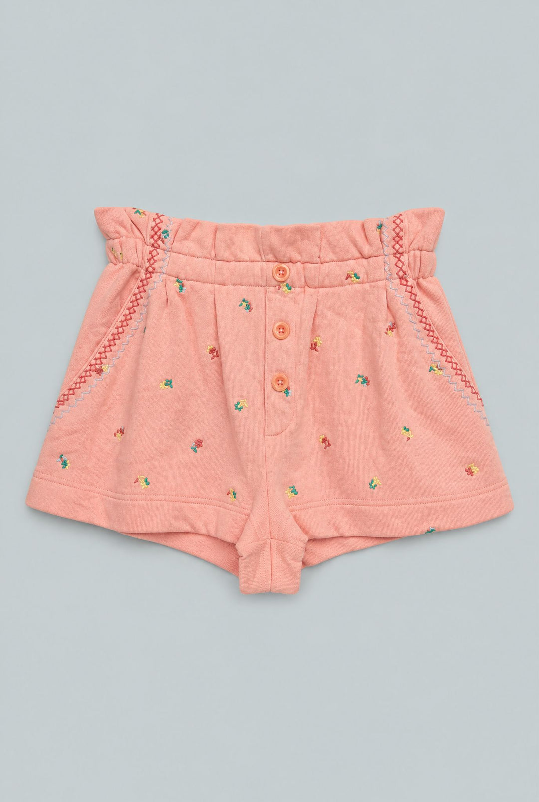 Hazel Floral Paperbag Sweatshorts - Pale Peach