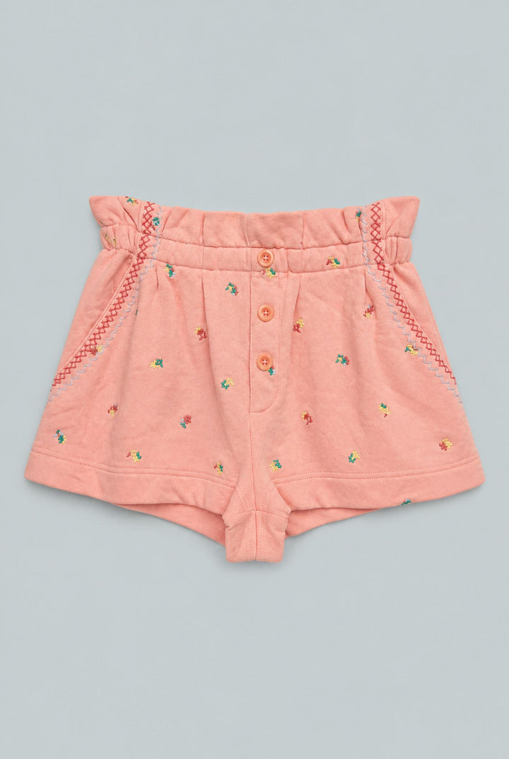 Hazel Floral Paperbag Sweatshorts - Pale Peach