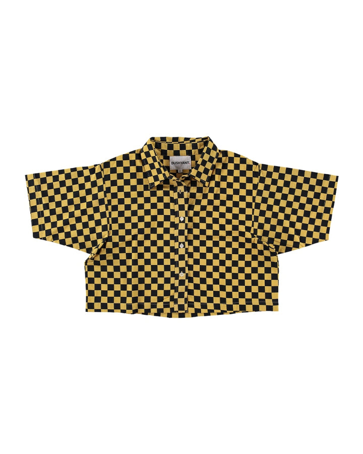 Hand Printed 'The Cami' Crop Shirt - Yellow And Black Checkers