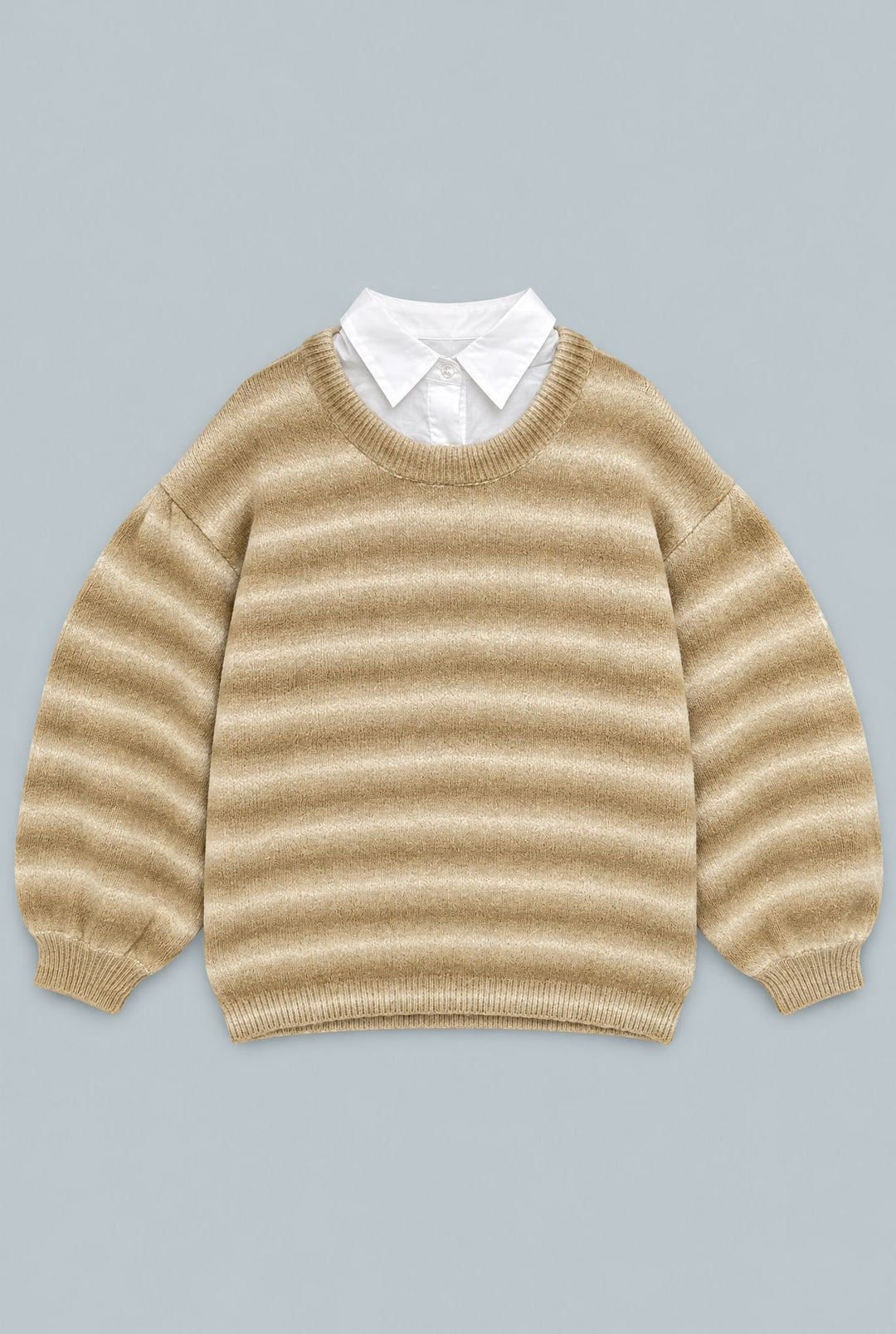 Ombre Poplin Collared Sweater - Tan