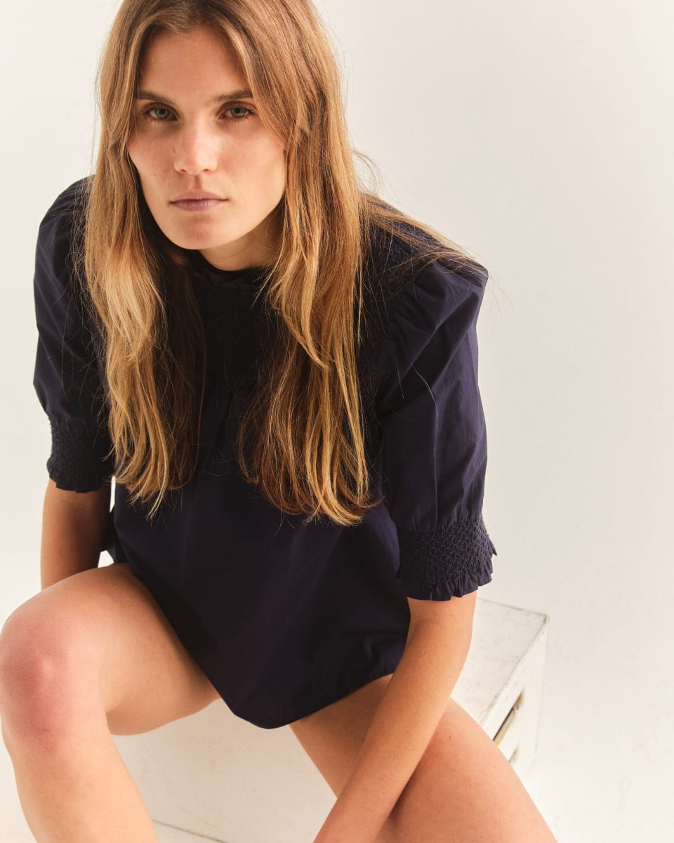 Cassidy Top - Cotton Poplin-Navy