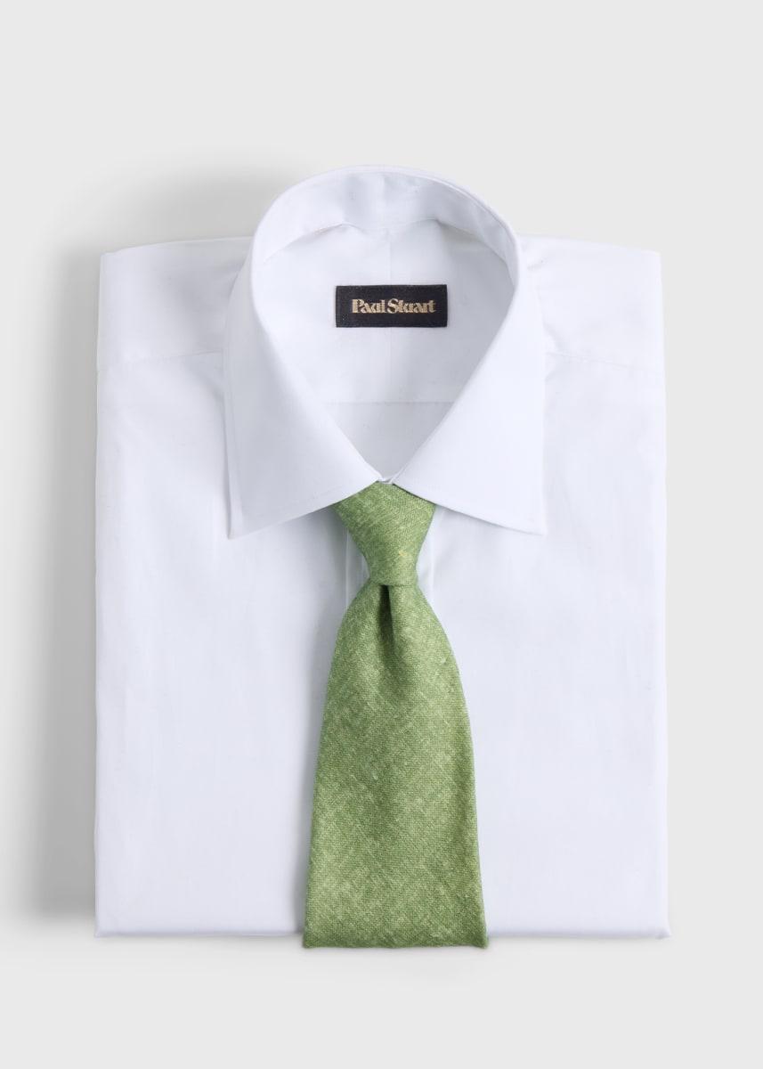 Printed Linen Tie - Olive