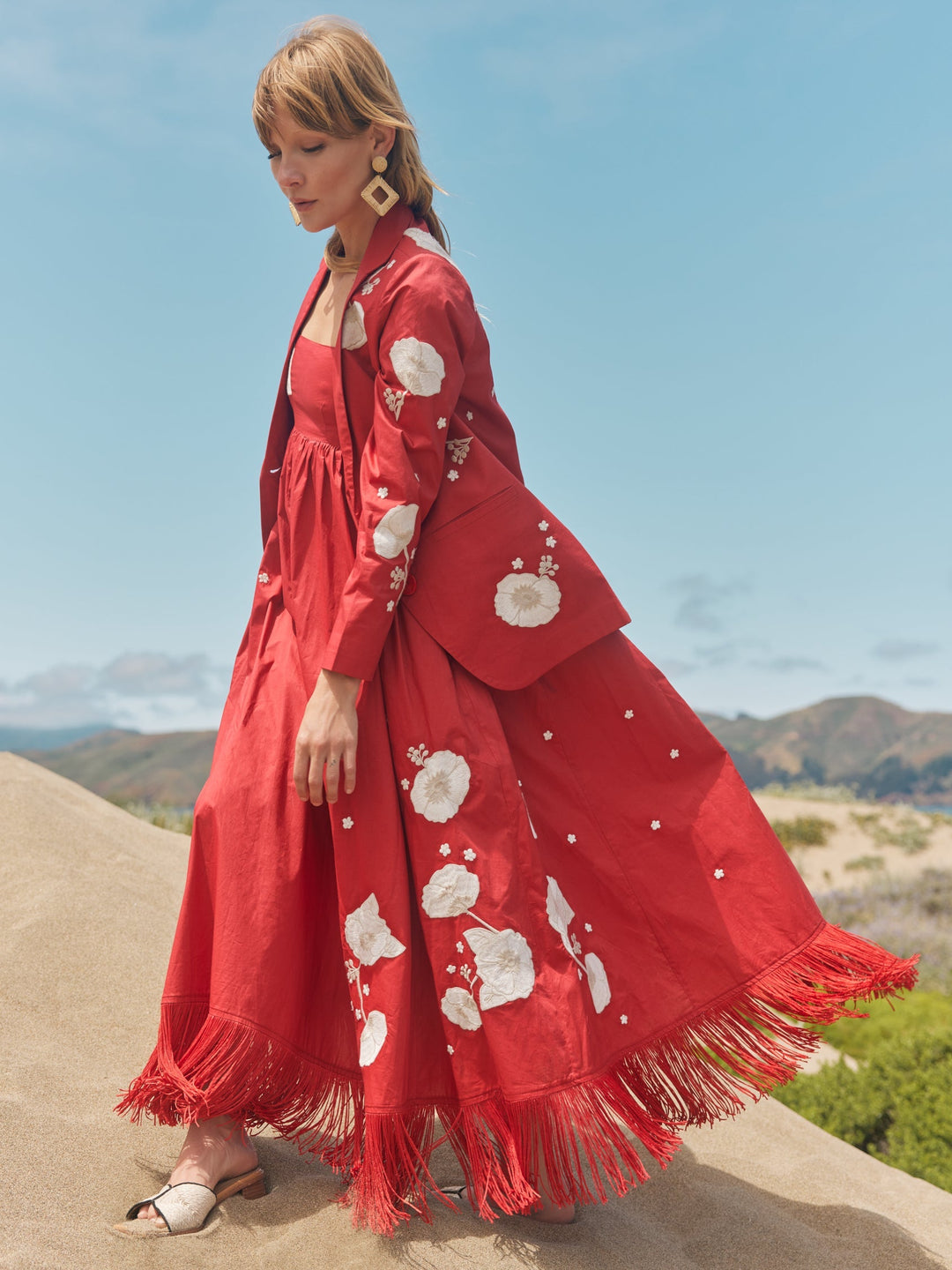 Doris Embroidered Blazer - Venetian Red/Ivory Floral Embroidery