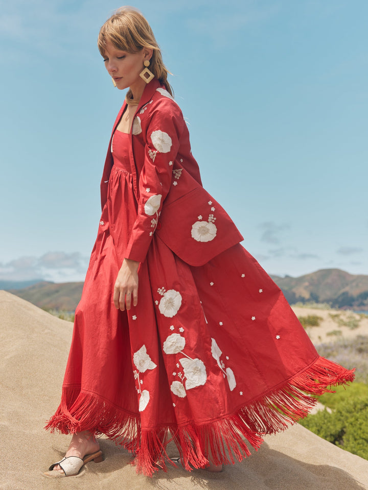 Doris Embroidered Blazer - Venetian Red/Ivory Floral Embroidery