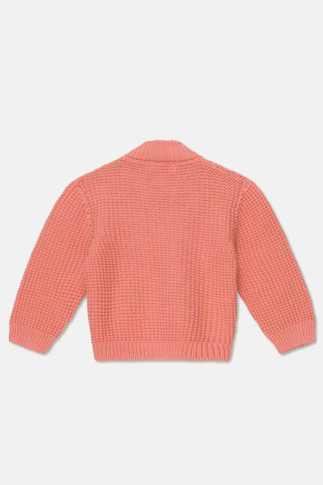 Waffle-knit v-neck baby cardigan - Coral - Cardigan