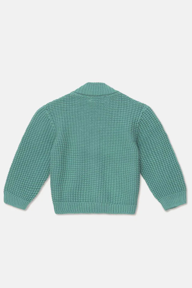 Waffle-knit v-neck baby cardigan - Green - Cardigan