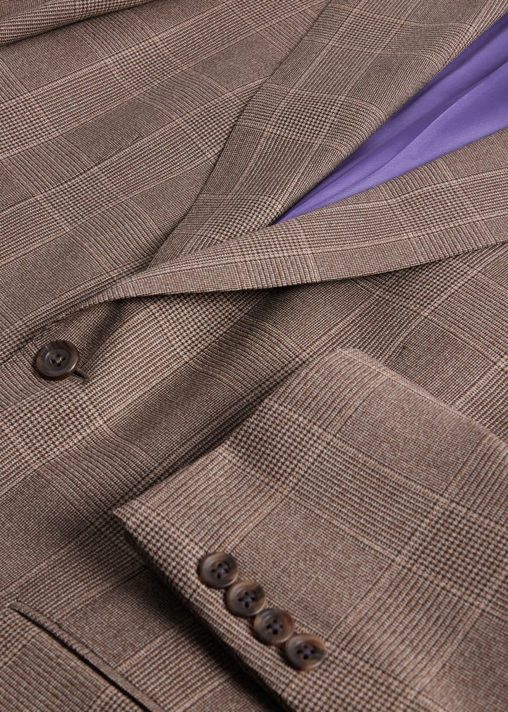 Super 120s Wool Plaid Colman Suit - Tan