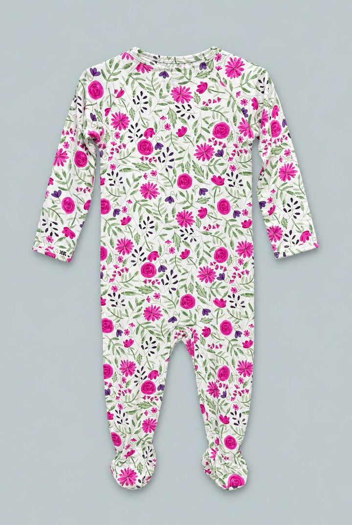 Sweet Purple Flowers Zipper Footie - Lainey
