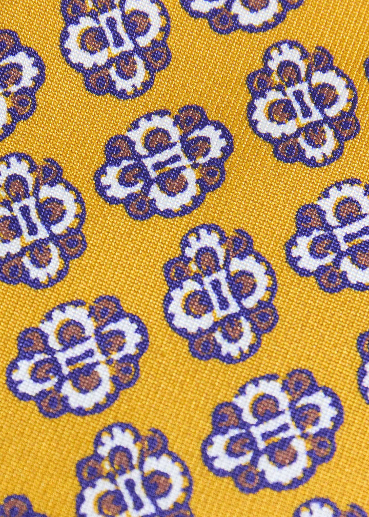 Large Medallion Print Silk Tie - Yellow