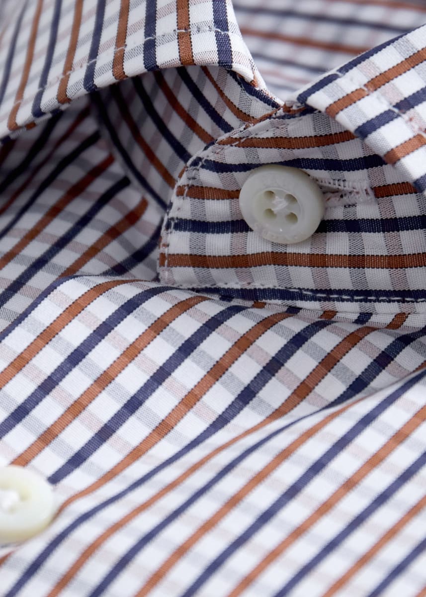 Cotton Plaid Sport Shirt Classic Fit - Brown