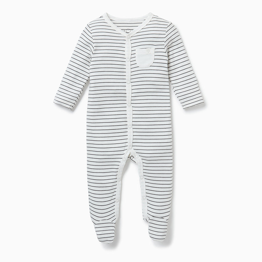 Front Opening Sleepsuit - Grey Stripe