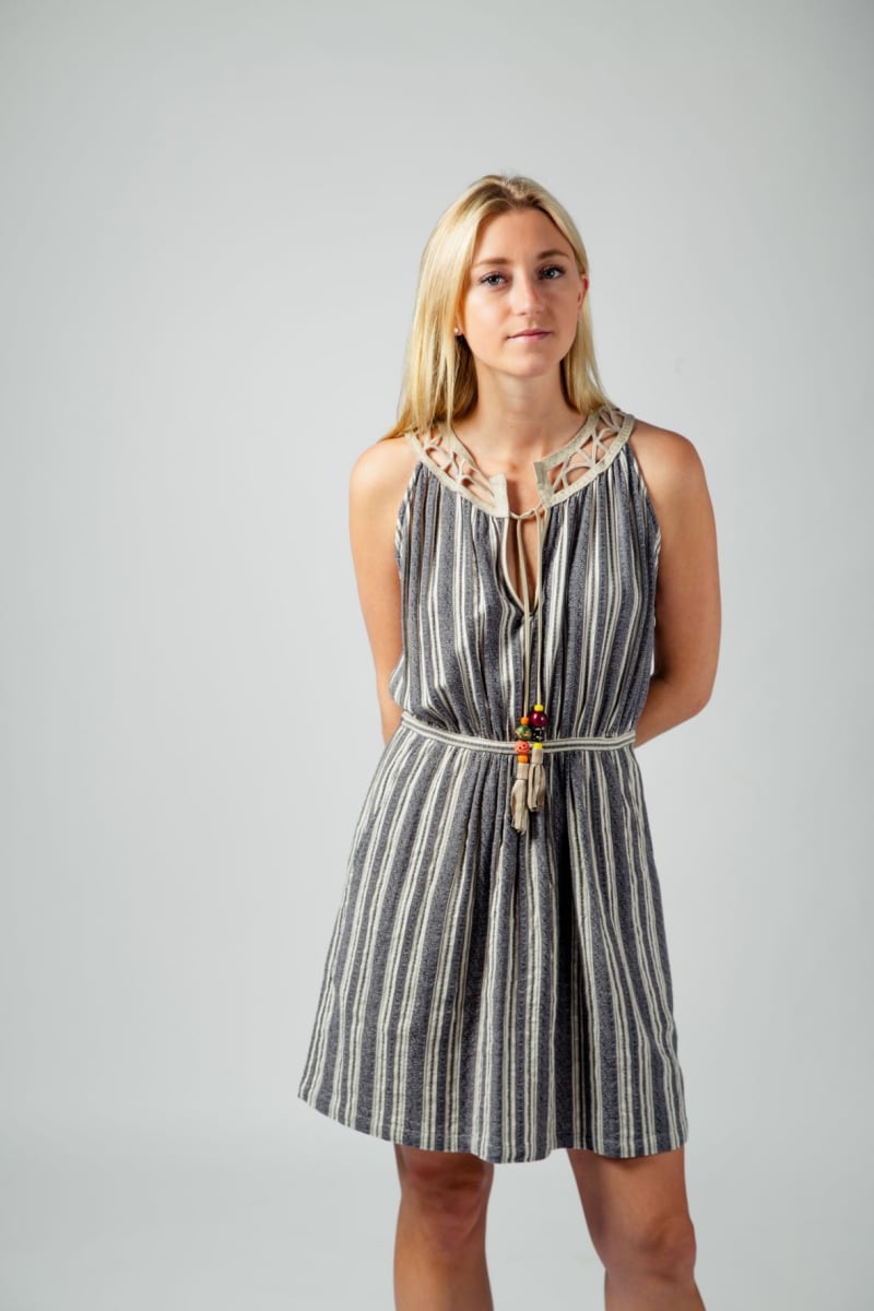 Pippa Leather Trimmed Dress - Navy And Beige