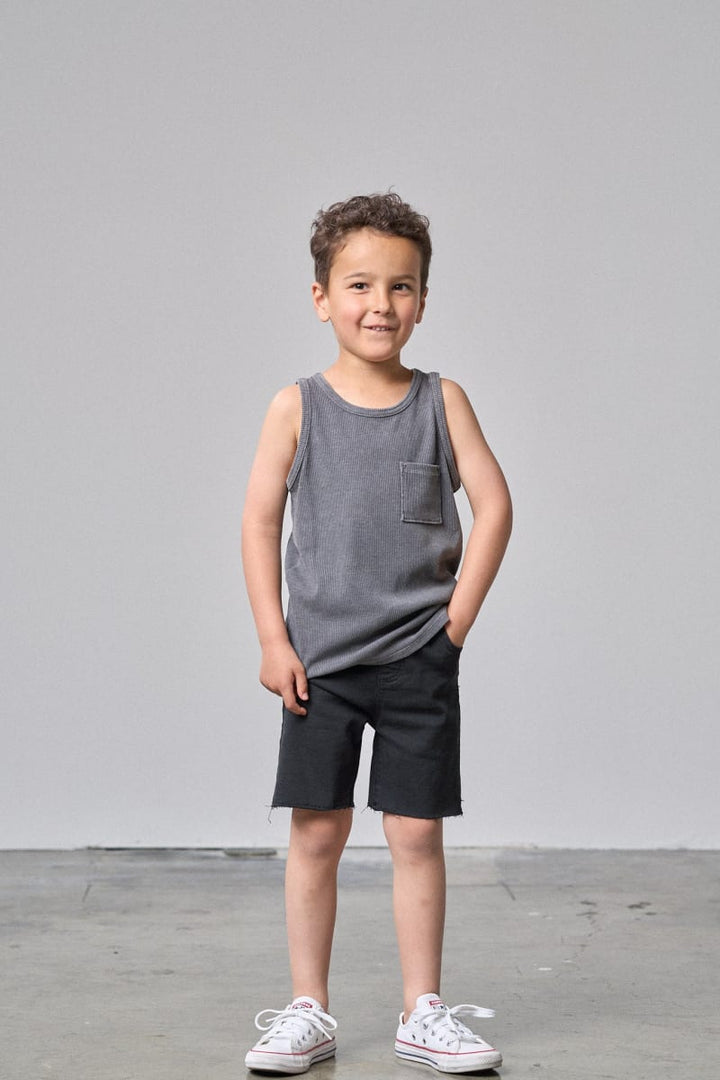 Acid Wash Ribbed Tank - Black