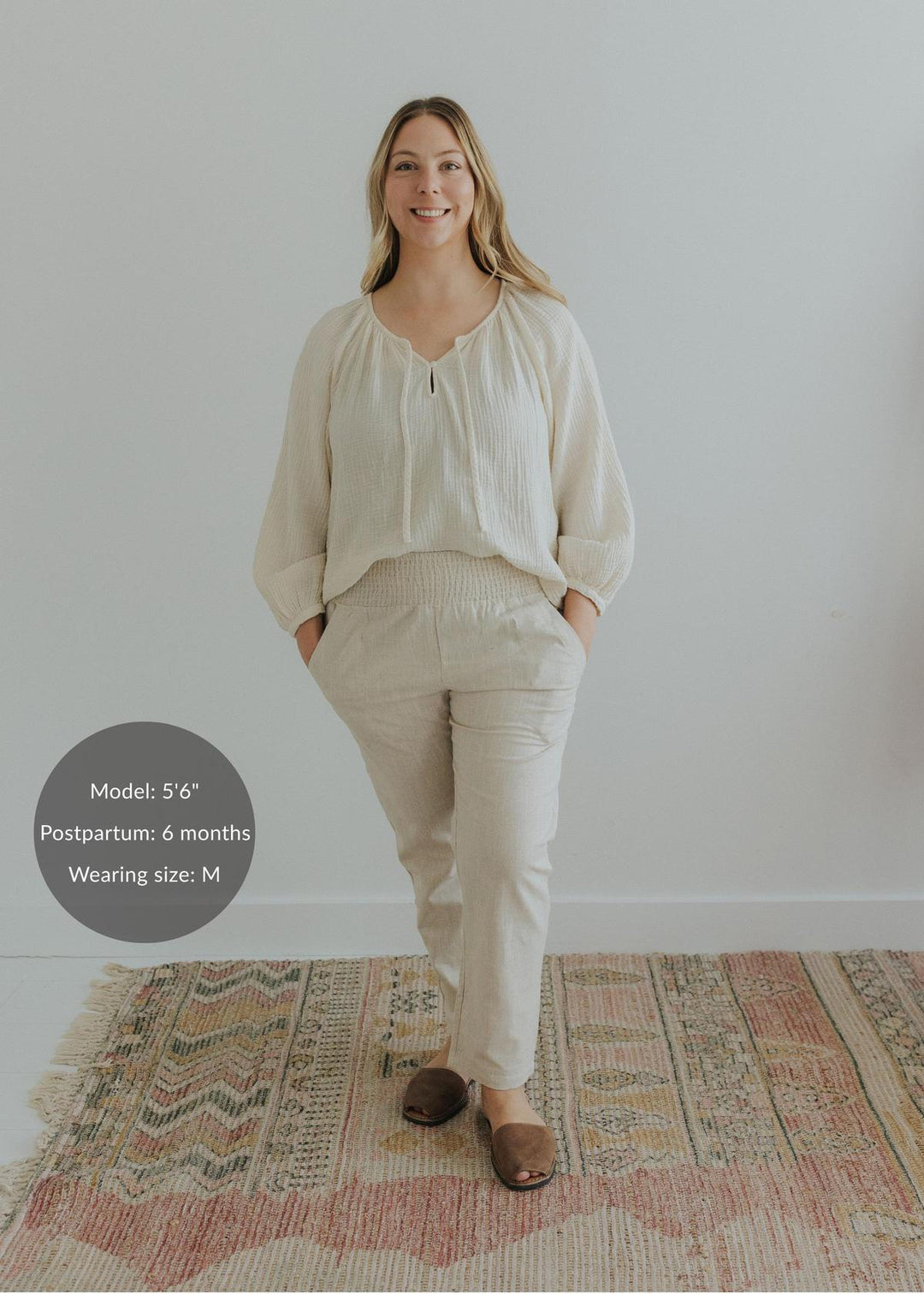 Adult Plus Size Transitional Maternity Smocked Linen Pant - Natural