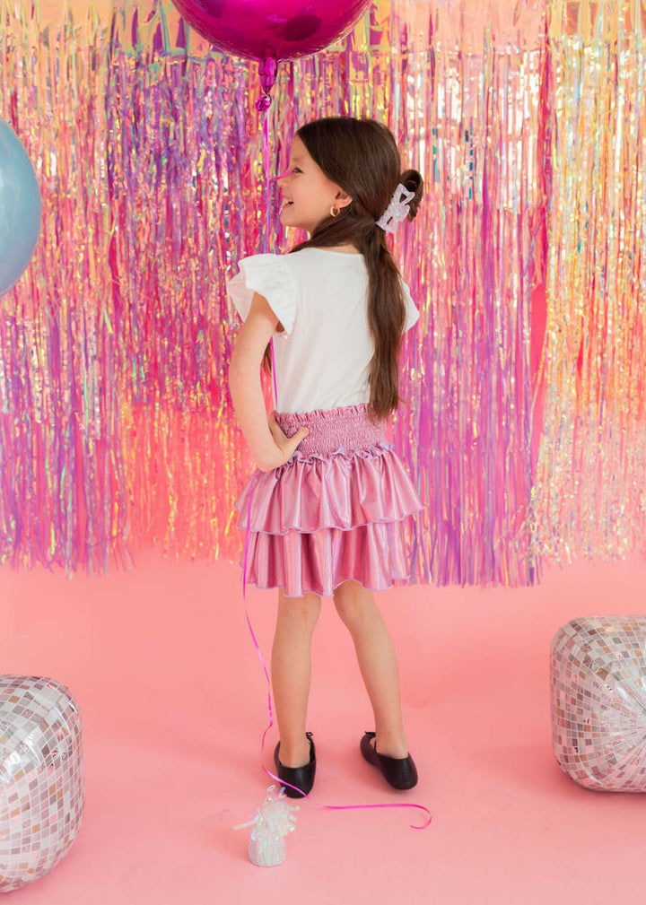 Ruffle Skort - Pink Lamè