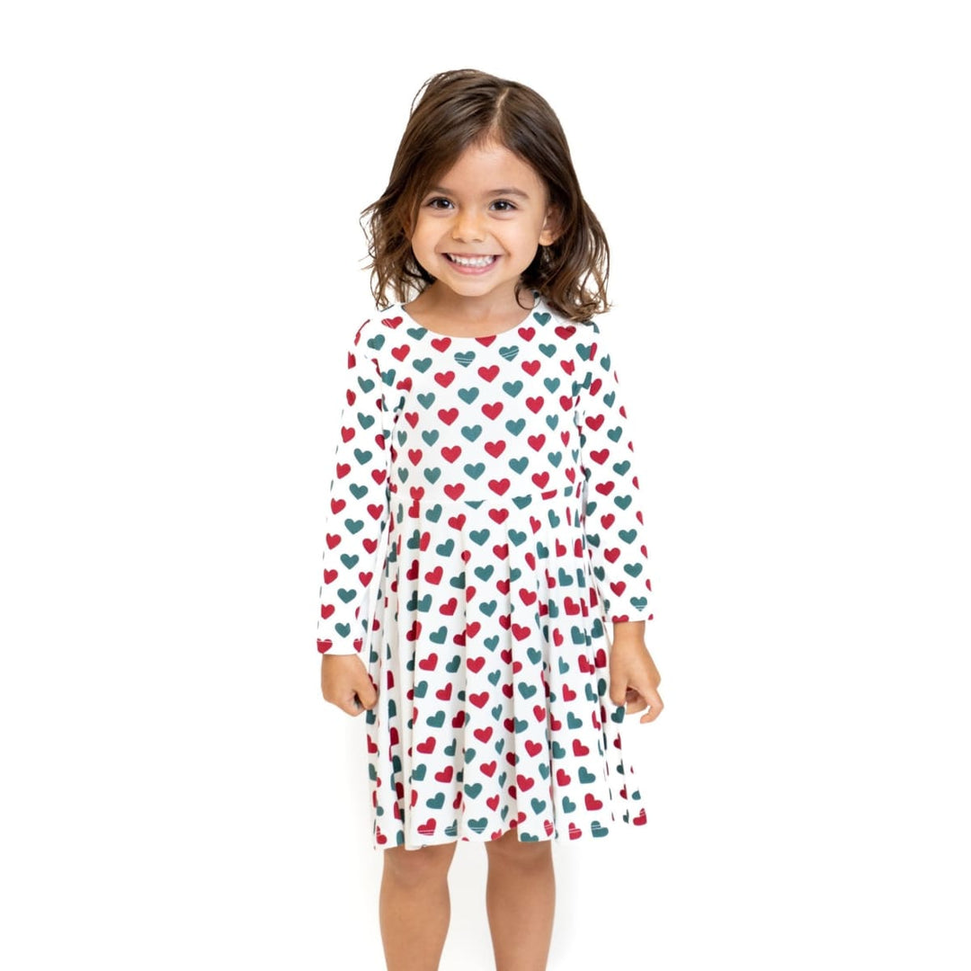 Swirly Girl Dress - Holiday Hearts