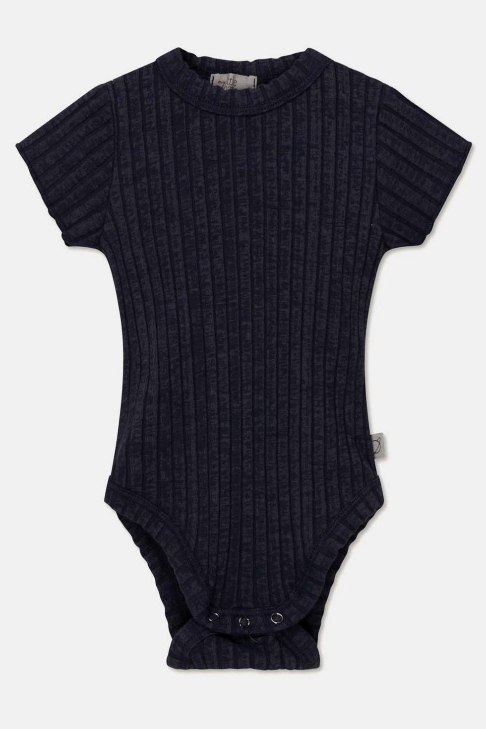 Rib lettuce-edge baby bodysuit - Dark blue