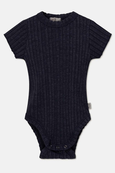 Rib lettuce-edge baby bodysuit - Dark blue