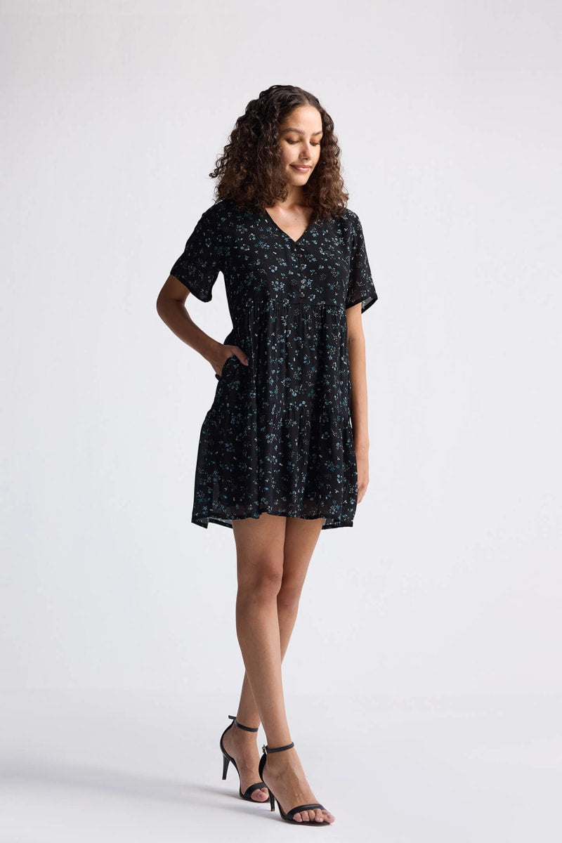 Floral Short Tiered Dress - Ditzy Wildflowers