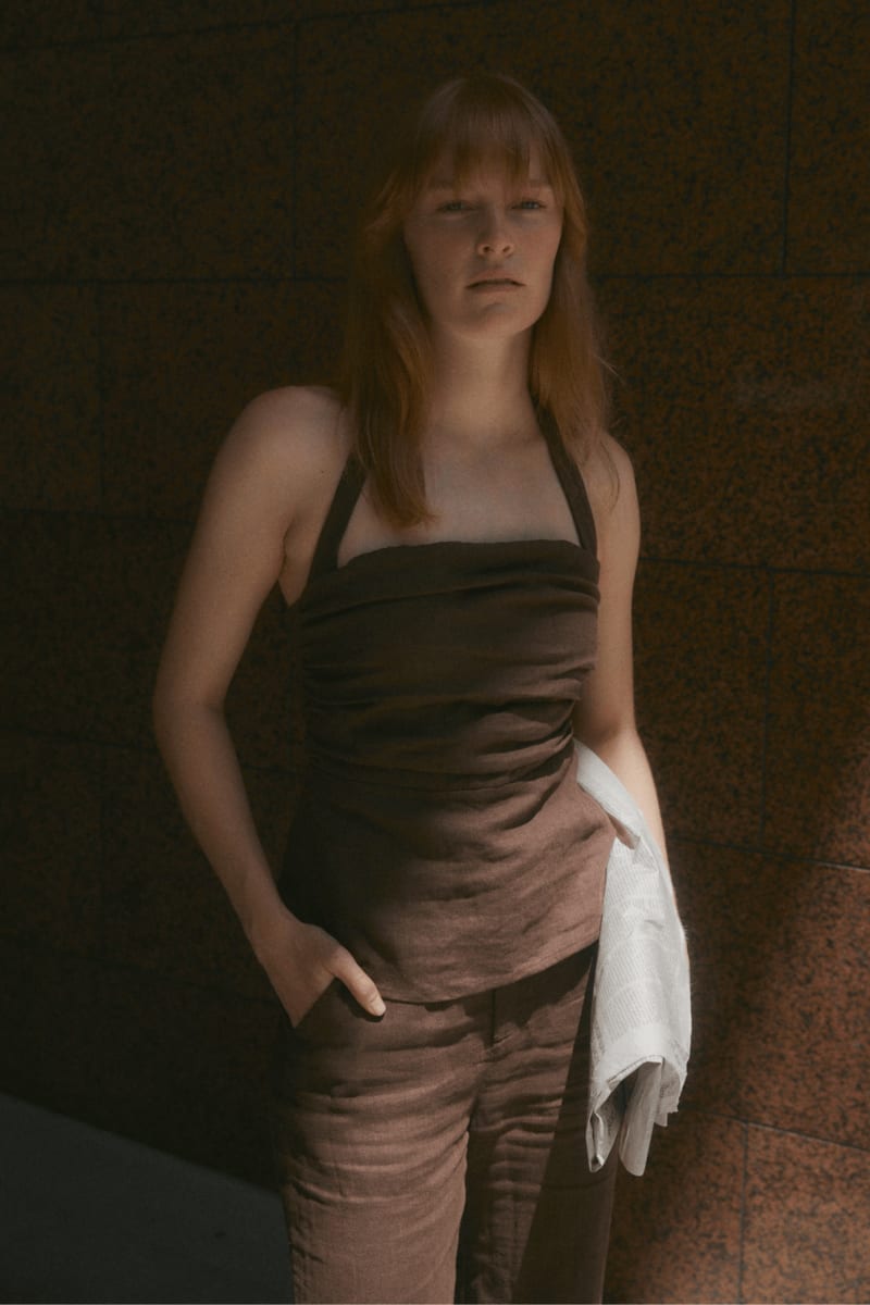 Ryder Linen Halter Top - Chocolate